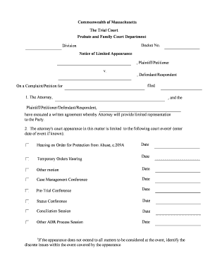 Massachusetts Limited Appearance Notice