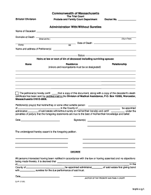 Massachusetts Administration With/Without Sureties