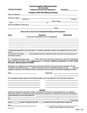 Probate of Will With/Without Sureties