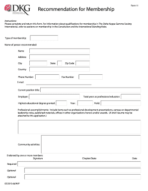 Delta Kappa Gamma Membership Recommendation Form