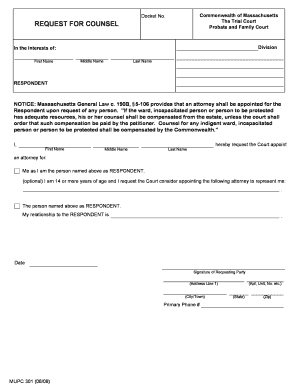 Massachusetts Request for Counsel Form