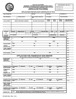 California Duplicate Certificate of Title Application