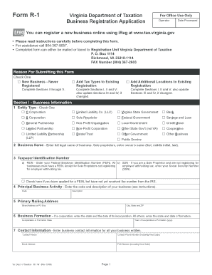 Virginia Business Registration Application Form R-1