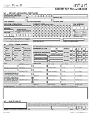 Intuit Payroll Tax Amendment Request Form