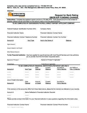 QuickBooks Payroll Bank Rating Request Form