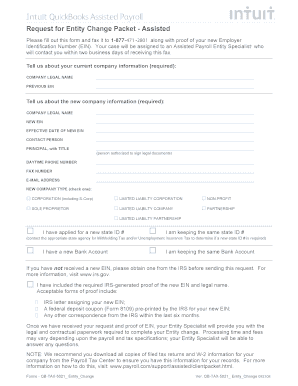 QuickBooks Assisted Payroll Entity Change Request