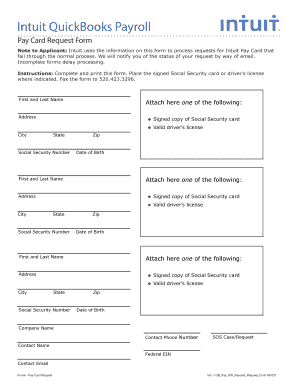 Intuit QuickBooks Payroll Pay Card Request Form