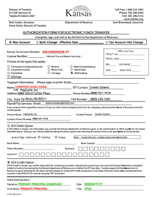 Kansas Electronic Funds Transfer Authorization Form