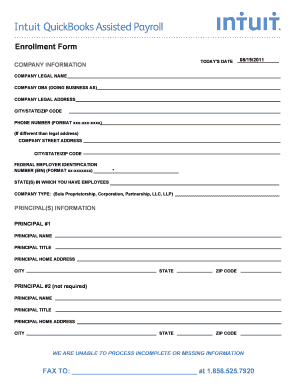 QuickBooks Assisted Payroll Enrollment Form