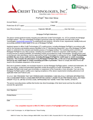 Mortgage PreFlight New User Request Form
