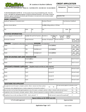 Walters Wholesale Electric Co Credit Application