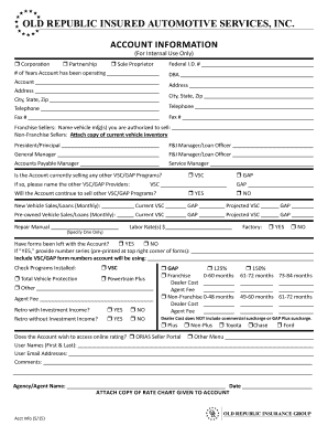Vehicle Service Contract Account Information Form