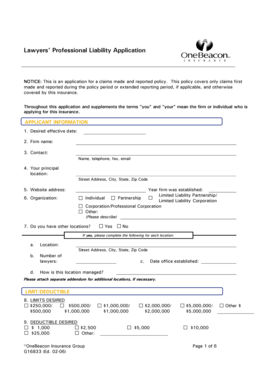 Lawyers' Professional Liability Application