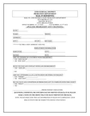 22nd District Court Probation Mail-In Reporting Form