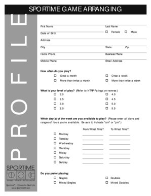 Tennis Player Registration Form