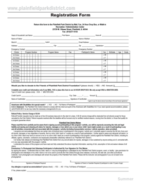 Plainfield Park District Registration Form