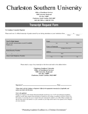 Charleston Southern University Transcript Request Form
