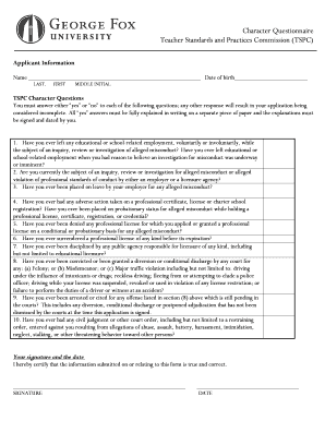 Teacher Character Questionnaire