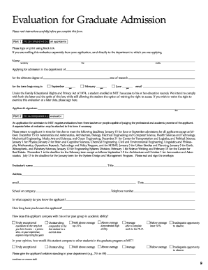 Graduate Admission Evaluation Form