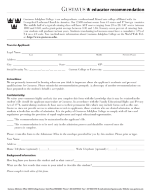 Gustavus Educator Recommendation Form