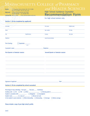 High School Guidance Counselor Recommendation Form