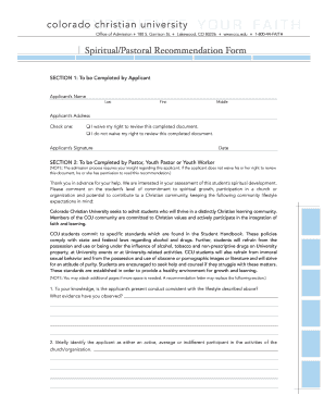 Spiritual Pastoral Recommendation Form