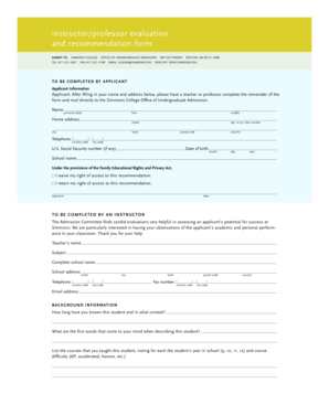 Instructor Professor Evaluation and Recommendation Form