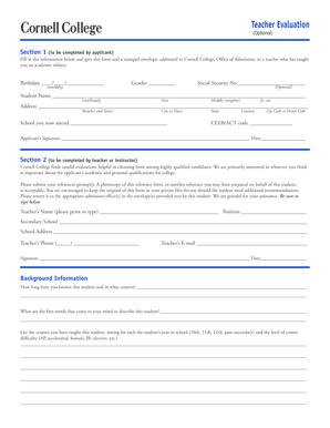 Teacher Evaluation Form