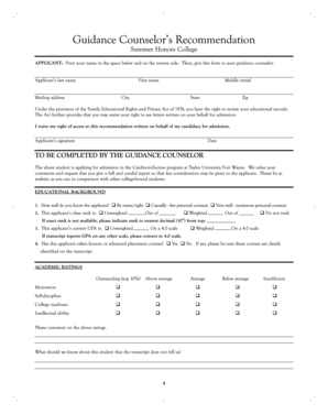 Guidance Counselor Recommendation Form