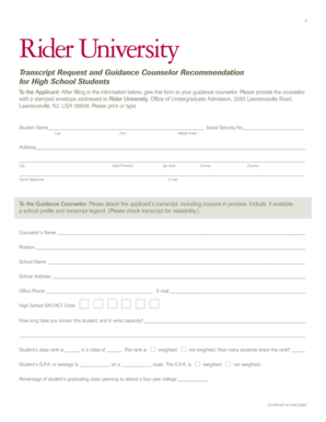 Rider University Transcript Request and Counselor Recommendation