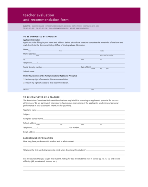 Teacher Evaluation and Recommendation Form