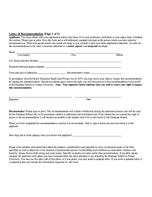Letter of Recommendation for Graduate School Application