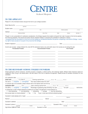 Centre College School Report Form