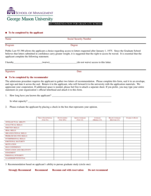 Graduate School Recommendation Form