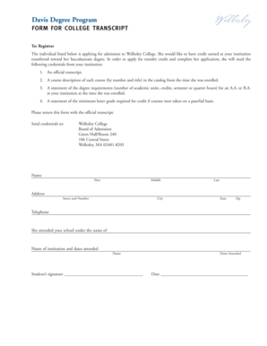 Wellesley College Transcript Request Form