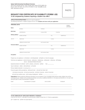 Seton Hall University I-20 Application Form