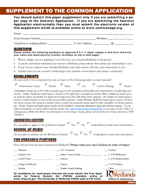University of Redlands Common Application Supplement