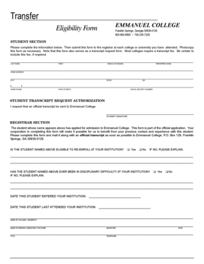 Emmanuel College Transfer Eligibility Form