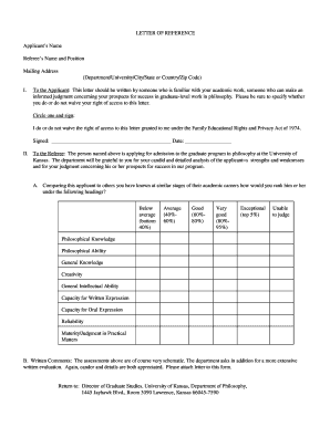 Letter of Reference for Philosophy Graduate Program
