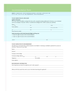 Simmons College Recommendation Form