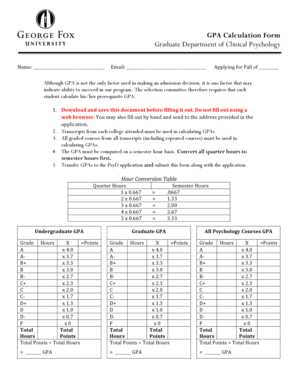 PsyD GPA Calculation Form - ApplyWeb