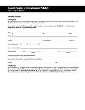 Transcript Request Form for Graduate Programs