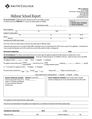 Smith College Midyear School Report Form