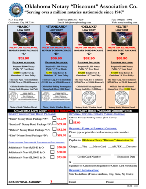 Oklahoma Notary Bond Package Order Form