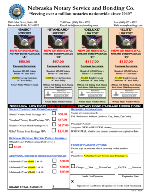 Nebraska Notary Bond Package Order Form