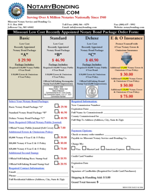 Missouri Notary Bond Package Order Form