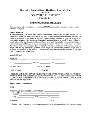 Model Release Form for Photo Gallery