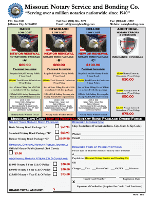 Missouri Notary Bond Package Order Form