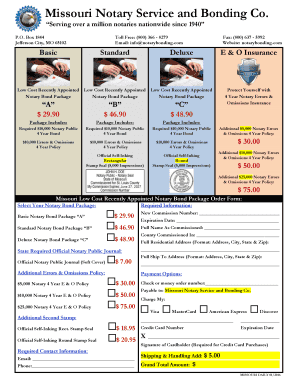 Missouri Notary Bond Package Order Form