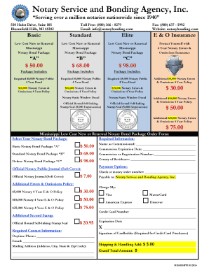 Mississippi Notary Bond Package Order Form